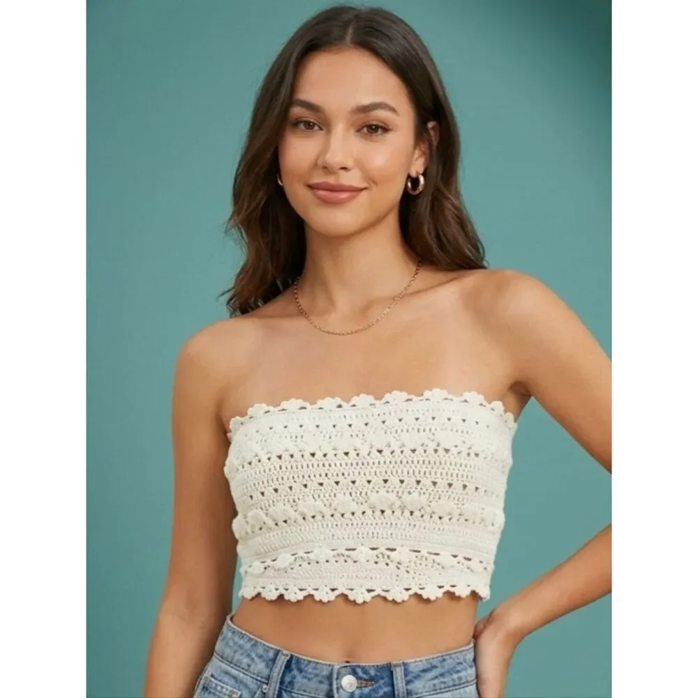NWT Cider White Crochet Lace Tube Top - Size M